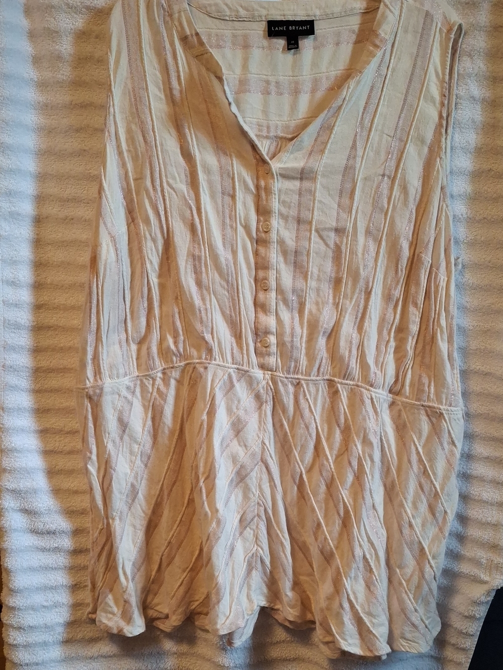 Lane Bryant Cream and Light Pink Striped Sleeveless Peplum Tunic